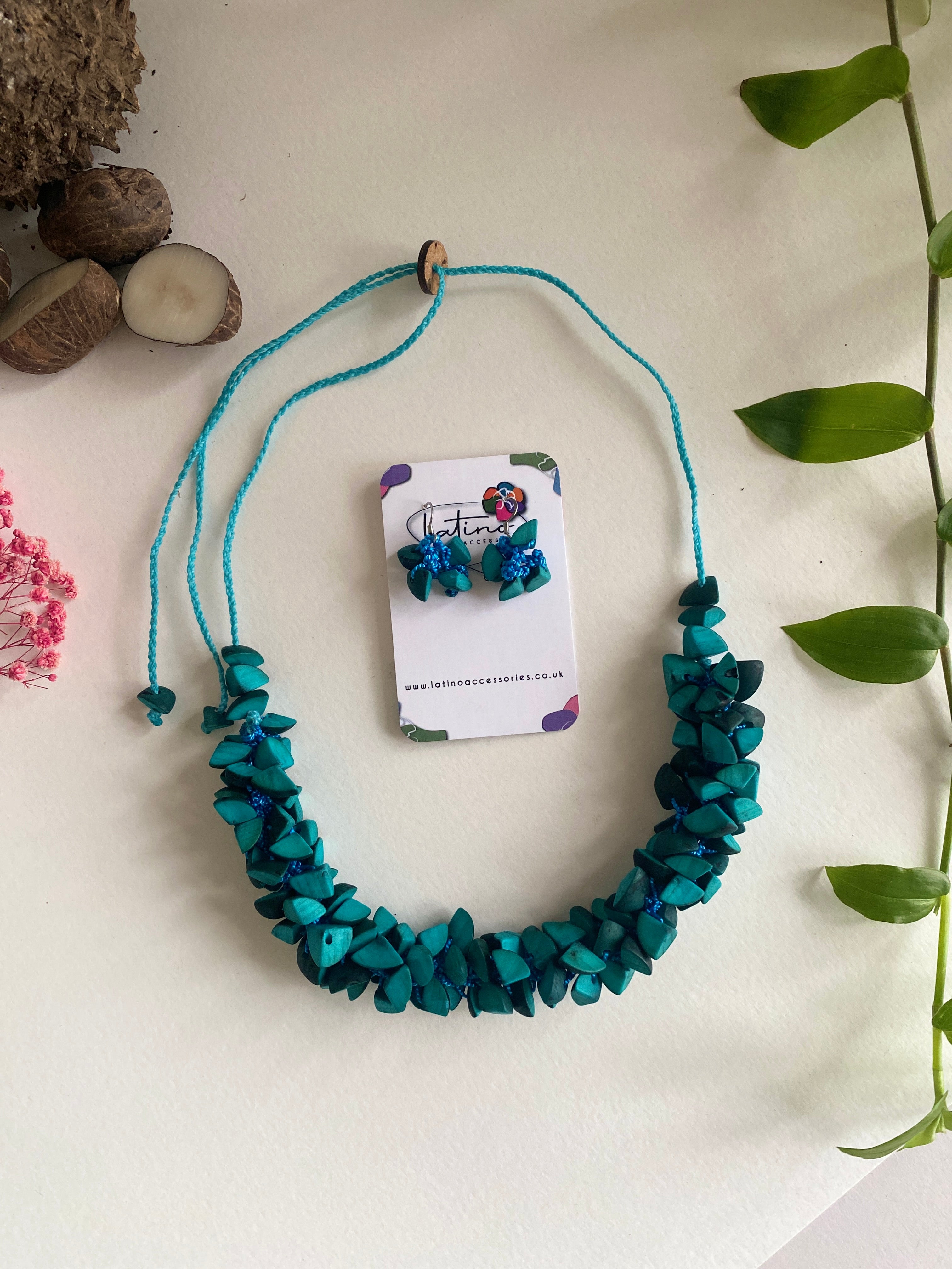 Turquoise tagua seeds necklace